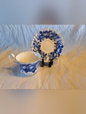 2/60$ Royal Albert Blue and White Floral Teacup with Saucer